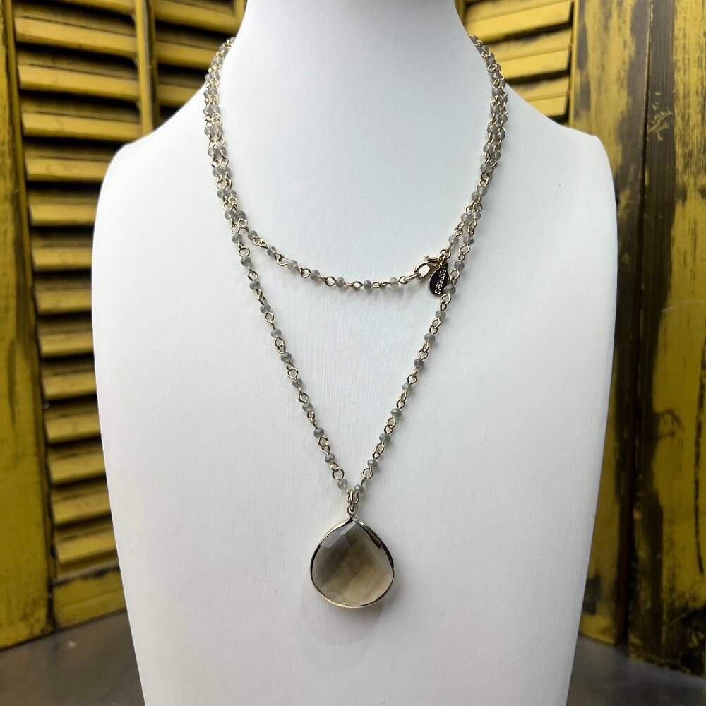 Express Brand Goldtone and Glass Long Layering Necklace